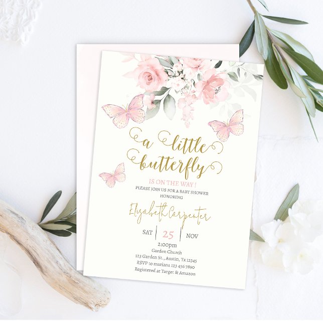 Rosa Butterfly Baby Shower Girl Inbjudningar (Skapare uppladdad)