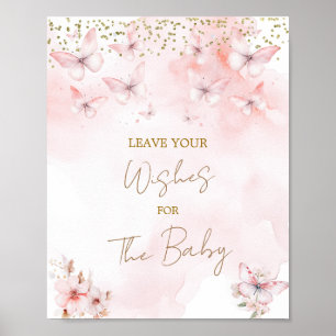 Rosa Butterfly Baby Shower Girl Önskemål för Baby Poster