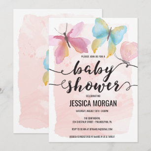 Rosa Butterfly Baby Shower-inbjudan Inbjudningar