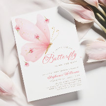 Rosa Butterfly Baby Shower-inbjudan
