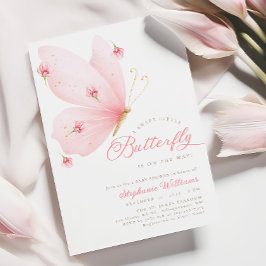  Rosa Butterfly Baby Shower-inbjudan Inbjudningar