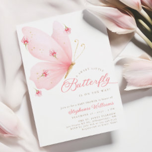 Rosa Butterfly Baby Shower-inbjudan Inbjudningar