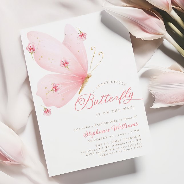  Rosa Butterfly Baby Shower-inbjudan Inbjudningar (Skapare uppladdad)
