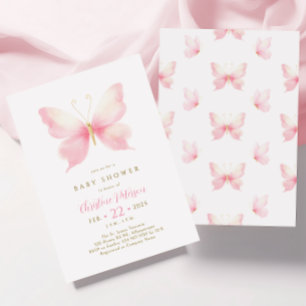 Rosa Butterfly Baby Shower-inbjudan Inbjudningar