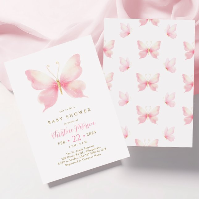  Rosa Butterfly Baby Shower-inbjudan Inbjudningar (Skapare uppladdad)