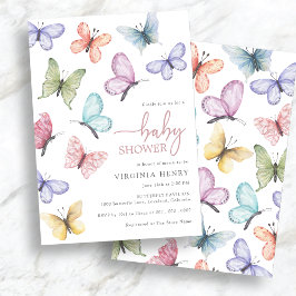 Rosa Butterfly Baby Shower Inbjudningar