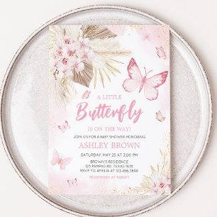 Rosa Butterfly Baby Shower Inbjudningar