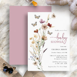 Rosa Butterfly Baby Shower Inbjudningar