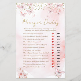 Rosa Butterfly Baby Shower Mamma eller pappa Game