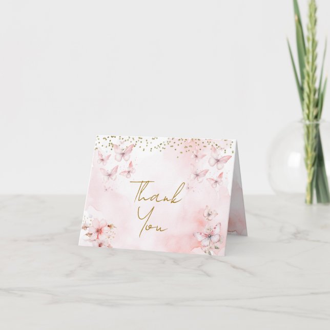 Rosa Butterfly Baby Shower, mappat tackkort (Framsida)