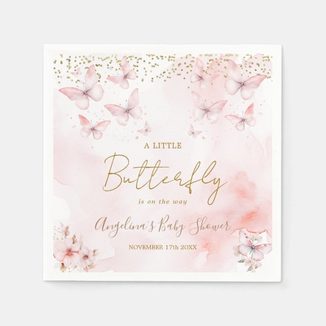 Rosa Butterfly Baby Shower Papper Pappersservett (Framsidan)