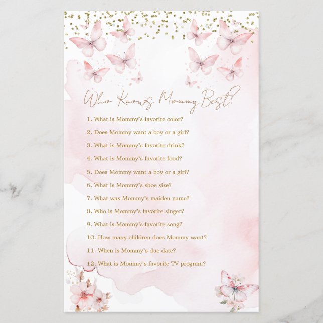 Rosa Butterfly Baby Shower som känner Mamma bäst (Framsida)