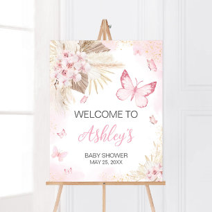 Rosa Butterfly Baby Shower Välkommen Poster