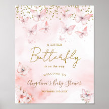 Rosa Butterfly Baby Shower Välkommen
