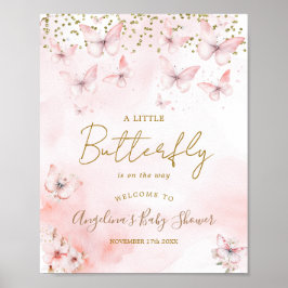Rosa Butterfly Baby Shower Välkommen Poster