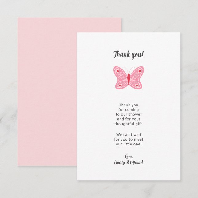 Rosa Butterfly Baby tackkort Tack Kort (Fram/baksida)