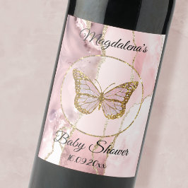 rosa Butterfly babydusch Vinflaska Etikett