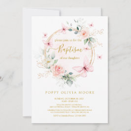 Rosa Butterfly Baptism-inbjudan Inbjudningar