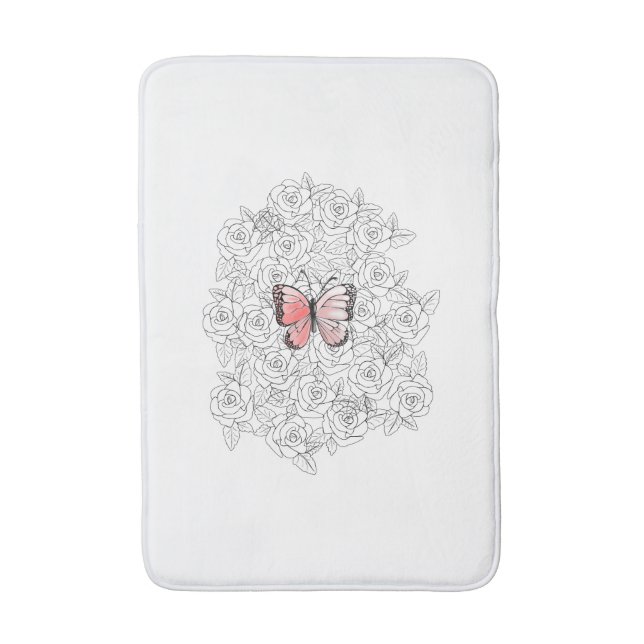 Rosa Butterfly Bath Mat med Ro Badrumsmatta (Framsidan (Vertikal))