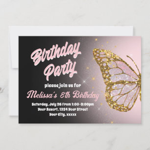 Rosa butterfly Birthday Call Inbjudningar