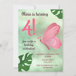 Rosa Butterfly Birthday-inbjudan Inbjudningar