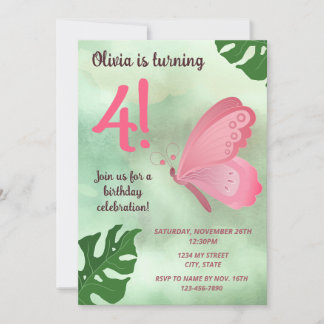 Rosa Butterfly Birthday-inbjudan Inbjudningar