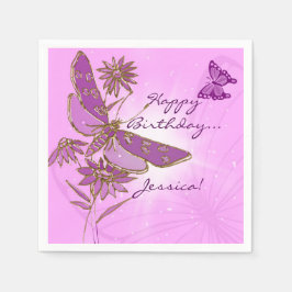 Rosa Butterfly Birthday Napkins Pappersservett