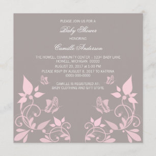 Rosa Butterfly Blommigt Baby Shower Inbjudan