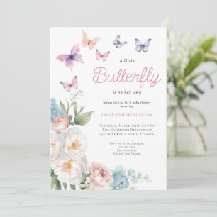 Rosa Butterfly Blommigt Baby Shower Inbjudningar