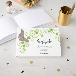 Rosa Butterfly Blommigt Bröllopsdag Guestbook Gästböcker