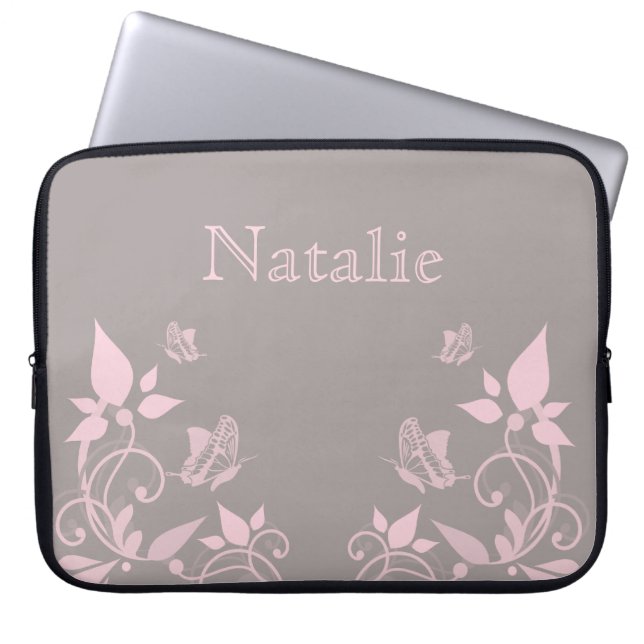 Rosa Butterfly Blommigt Electronics Sleeve (Framsidan)