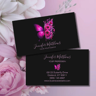 Rosa Butterfly Blommigt Elegant Script Visitkort