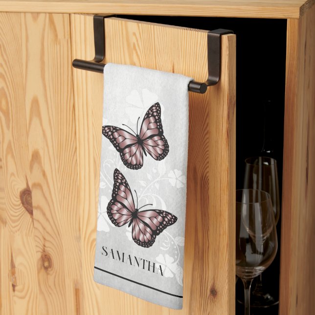 Rosa Butterfly Blommigt Kitchen Towel Kökshandduk (Thirds Fold)