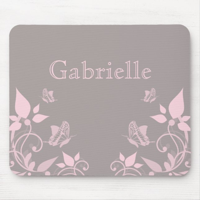 Rosa Butterfly Blommigt Mousepad Musmatta (Framsidan)