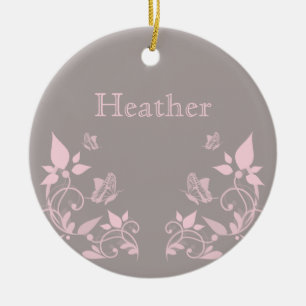 Rosa Butterfly Blommigt Ornament