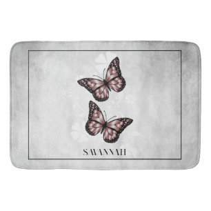 Rosa Butterfly Blommigt Personlig Bath Mat Badrumsmatta