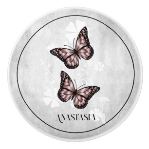 Rosa Butterfly Blommigt Personlig Ceramic Knob Knopp