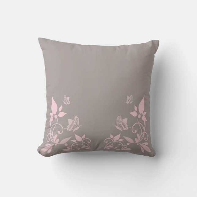 Rosa Butterfly Blommigt Pillow Kudde (Framsida)