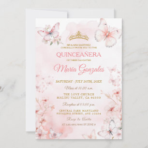 Rosa Butterfly Blommigt Quinceañera Inbjudningar
