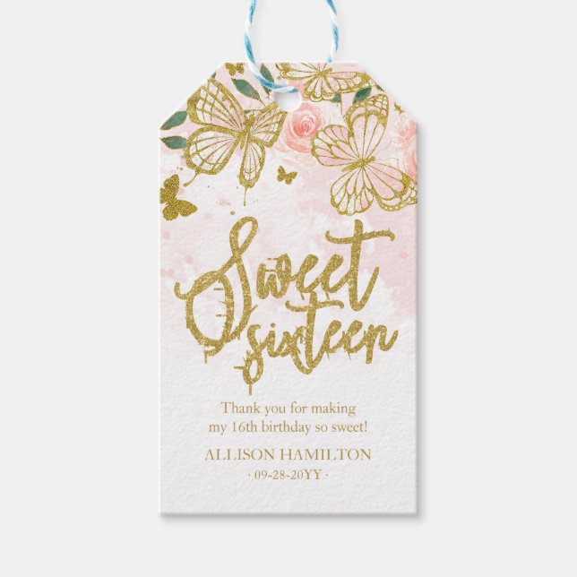  Rosa Butterfly Blommigt Quinceanera Party Gift Presentetikett (Framsidan)