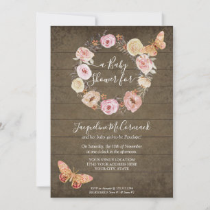Rosa Butterfly Blommigt Rustic Wood Wandan Flicka Inbjudningar