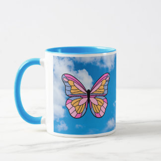 Rosa butterfly blue handle mugg