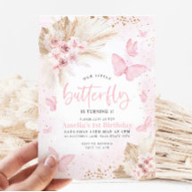 Rosa Butterfly Boho Flowers 1st Birthday Blommigt