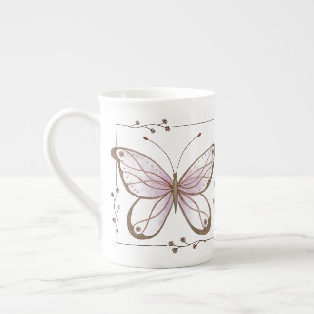 Rosa Butterfly Bone China Mugg Benporslin Mugg (Vänster)