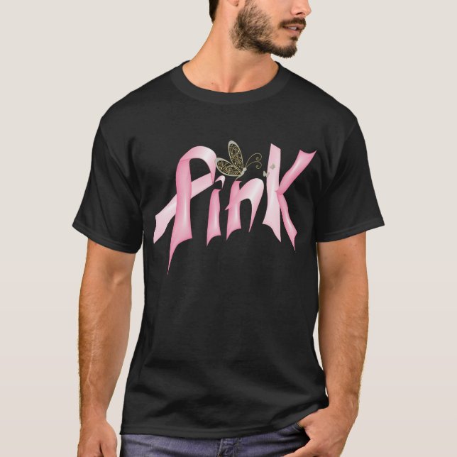 Rosa Butterfly Breast Cancer Ribbon T-Shirt (Framsida)