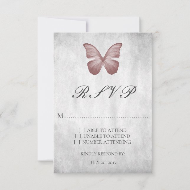 Rosa Butterfly Bröllop OSA Card Kort (Framsida)