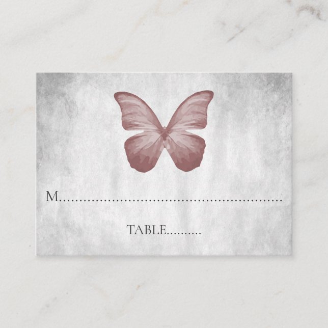 Rosa Butterfly Bröllop Place Cards Placeringskort (Framsida)