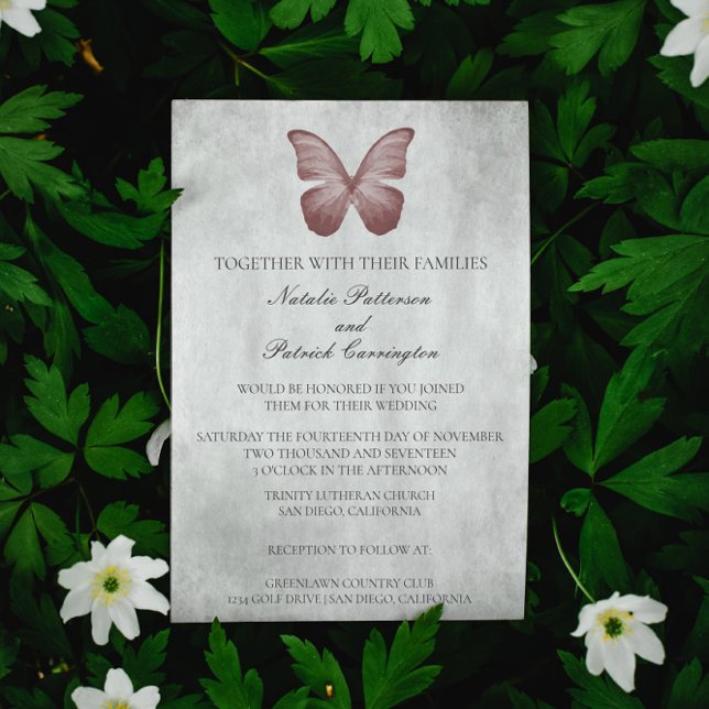 Rosa Butterfly bröllopsinbjudan Inbjudningar (Pink Butterfly Wedding Invitation)