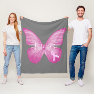 Rosa Butterfly Bröstcancer överlevande Fleecefilt