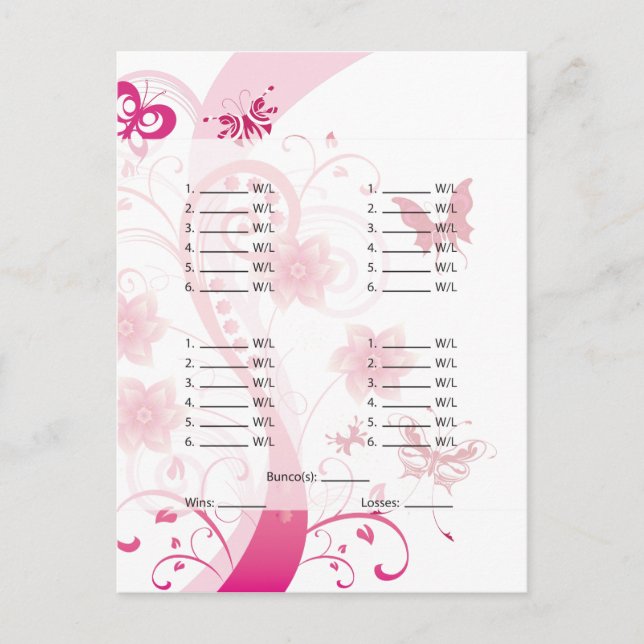 Rosa Butterfly Bunco Card/Lakan vykort (Framsida)